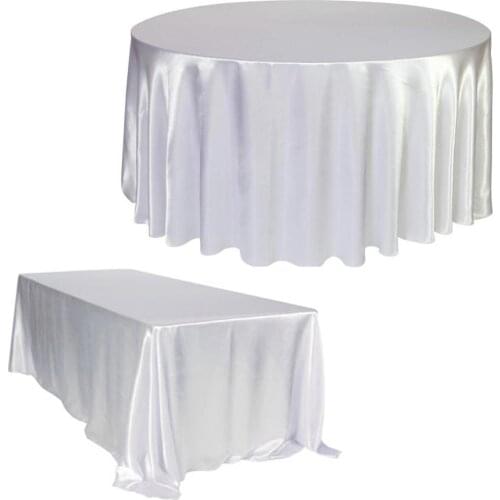 White Round/Rectangle Satin Tablecloth for Kitchen Dining Table Cover Wedding Dinner Birthday Party Decor Circular Oval Table