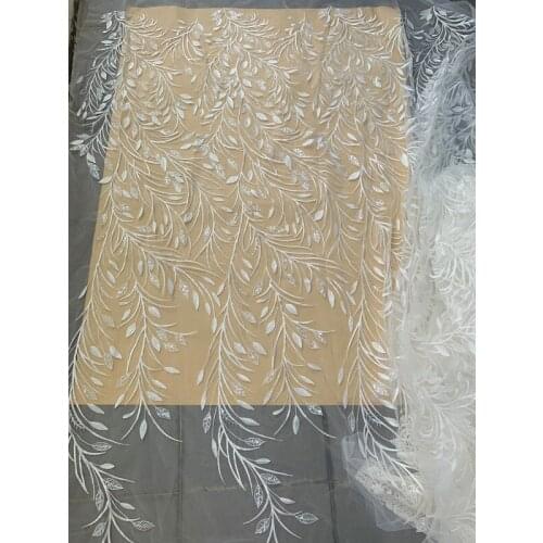 New Off white Fresh Leaf Sequins Embroidered Full Lace Fabric Wedding Lace Accessories Width 135cm 1Yard