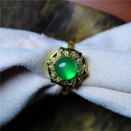 Liemjee Luxury Personality Fashion Jewelry Rotate Green Agate Silver Plated Ring For Women Feature Concise Namour Charm Gift