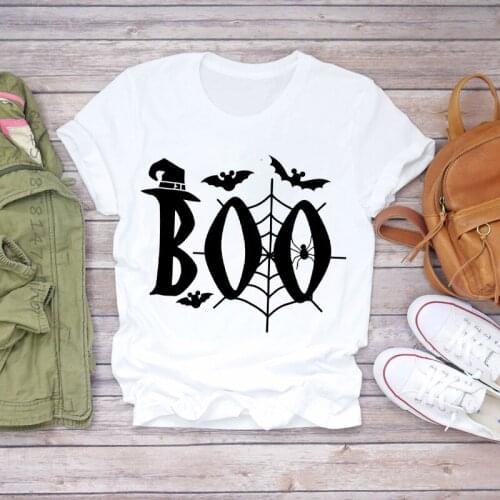 Premium Women Boo Spider Printing 90s Cute Halloween Fall Autumn Ladies Womens T-Shirts Top T Shirt Graphic Female Tee T-Shirt