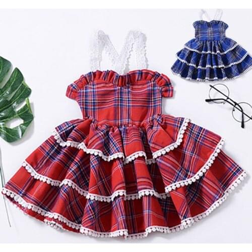 Pretty Layer Cake Plaid Skirt Baby Girls Sling Dresses Kids Clothes Birthday Party Princess Dress 0-5 Year for Toddler Child