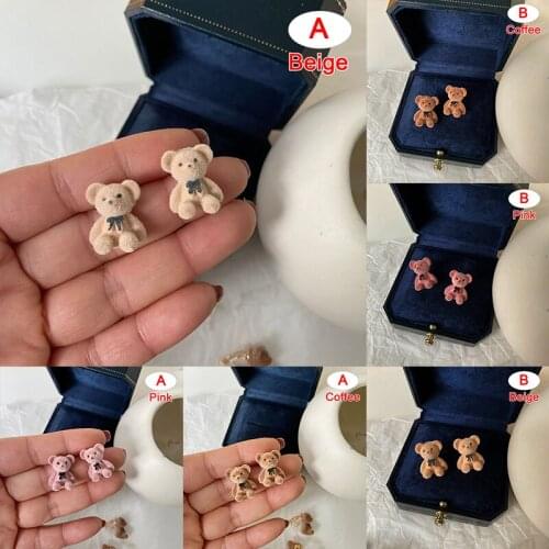 New Kawaii Funny Plush Small Stud Earrings Cute Bow Bear Statement Dainty Earring Fashion Jewelry