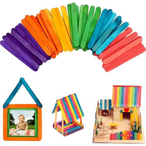 HILIFE Colored Wooden Popsicle Sticks 50Pcs/Lot Natural Wood Ice Cream Sticks Art Ice Cream Tools Kids DIY Hand Crafts