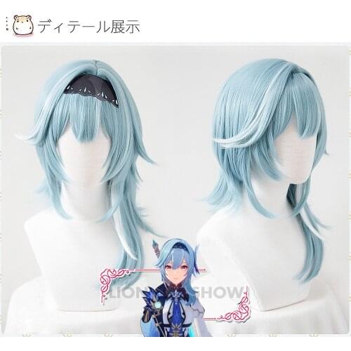 Genshin Impact Eula Cosplay Wig Women Short Wig Blue Wig Cosplay Anime Cosplay Wigs Heat Resistant Synthetic Wigs Halloween