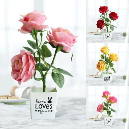 1 Set Artificial Potted Plant No Odor DIY Plastic Ornamental Simulation Rose Flower for Indoor Dried Flowers Decorations