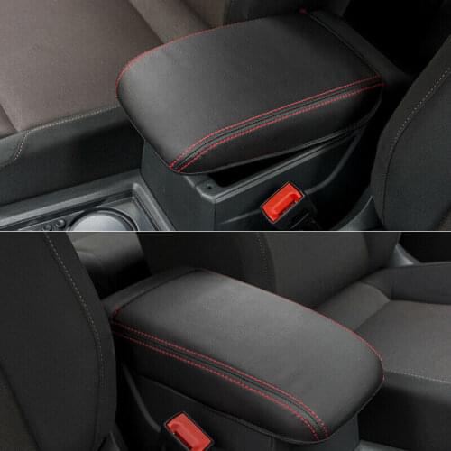 Microfiber Leather Car Armrest Box Cover Accessories For Golf 7 MK7 2013-2017 Black Leather+ Red Line