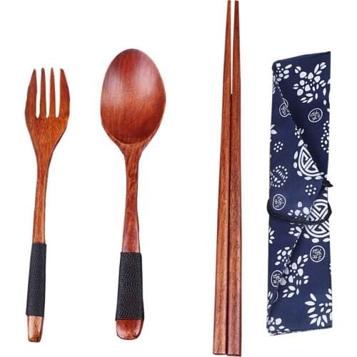 Japanese Style Portable Natural Wooden Eco-Friendly Flatware Set With Binding Wire Fork Spoon Chopsticks Drop Shipping active
