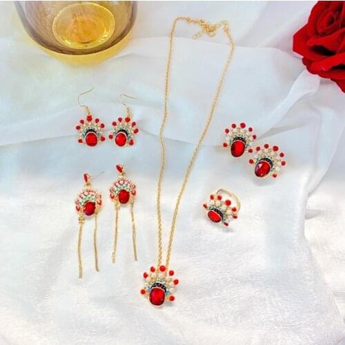Festive Red Bridal Earrings Asymmetric Chinese Peking Opera Tradditonal Tassel New Year Earring Fashion Womens Earrings Jewelry