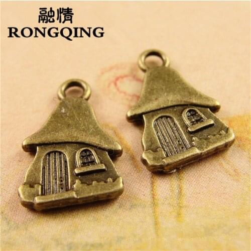 RONGQING 10*15MM Cartoon House Charms 100pcs/lot Small House Pendants Necklaces Handmade Jewelry Charms DIY