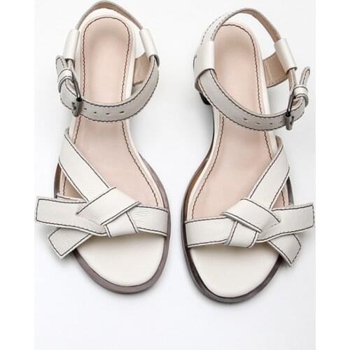 Bohemia Sweet Butterfly-Knot Bow-tie Brand Designer Sandals Black Beige Summer Natural Real Leather Shoes Low Heels Belt Buckled