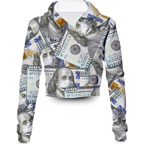 Custom Made Money Mask 3D Sublimation Print Women Clothing Plus Size Crop Hoodies