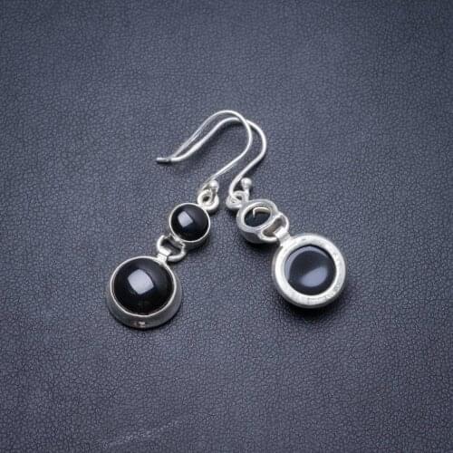 Natural Black Onyx Handmade Unique 925 Sterling Silver Earrings 1.5" Y3836