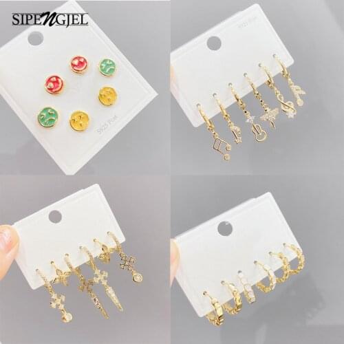 SIPENGJEL Fashion Colorful Enamel Small Face Earrings Set 6 Pcs Accessories Dangle Earrings For Women Jewelry