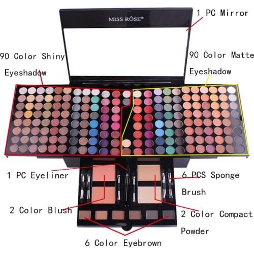 Long Lasting Waterproof Shimmer Makeup Kit Glitter Matte Soft Eyeshadow Palette Set Women Makeup 180 Colors Multicolor