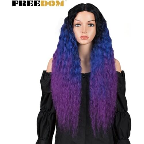 FREEDOM Synthetic Lace Wigs For Black Women Curly hair Ombre Purple Blue Black Color Wigs 28" High Temperature Fiber Glueless