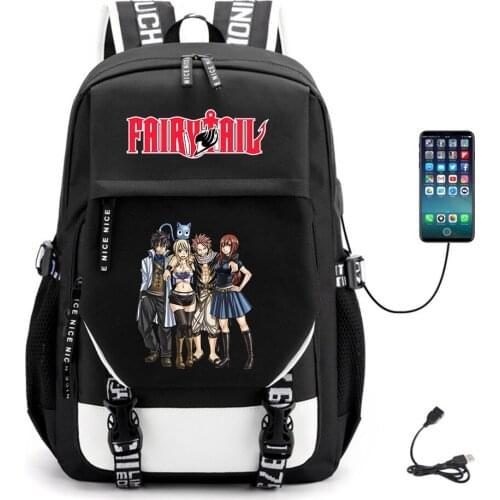 Anime Fairy Tail USB Fabric Schoolbag Canvas Teenger Unisex Casual Packsack Backpack Student High Quality Laptop Bag