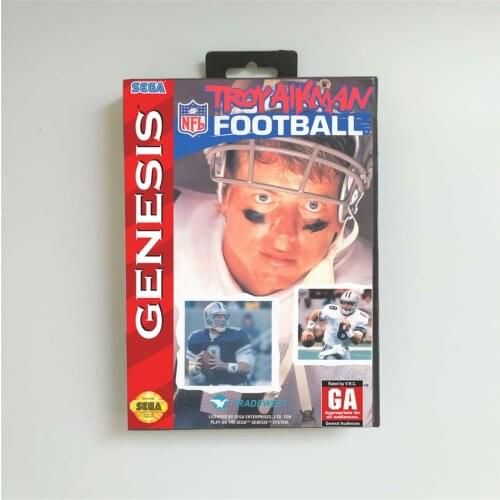Troy Aikman Football - USA Cover With Retail Box 16 Bit MD Game Card for Sega Megadrive Genesis Video Game Console