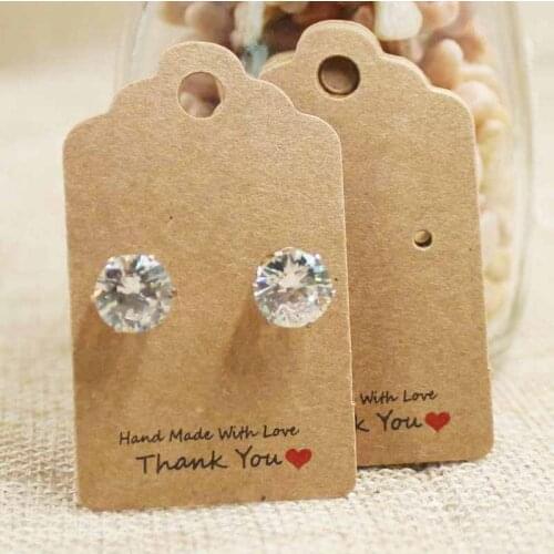Vintage kraft handmade with love cardboard stud earring card tag white scallop shape earring packing hang tag card