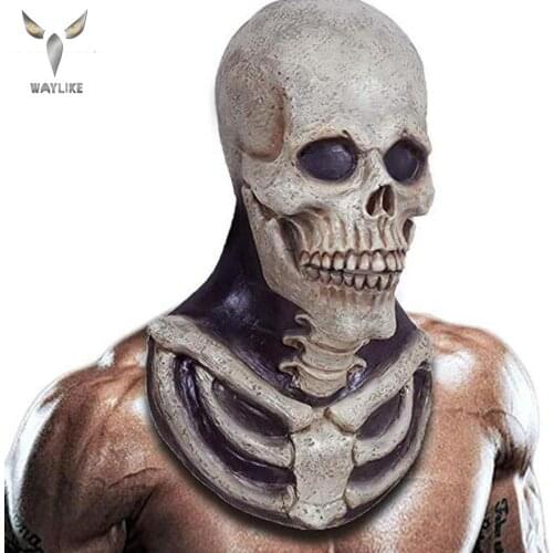 WAYLIKE Skull Skeleton Mask Bone Chest Piece Halloween Costume Horror Evil Latex Rubber Full Head Mask