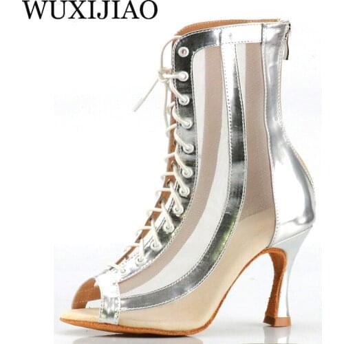 WUXIJIAO high boots Latin dance shoes ladies high heels silver gold black three-color comfortable salsa shoes party sandals