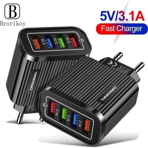 4 Port USB Charger 5V/2A Fast Charging Mobile Phone Chargers Quick Charge For iPhone Samsung Xiaomi Huawei Tablet Wall Adapter