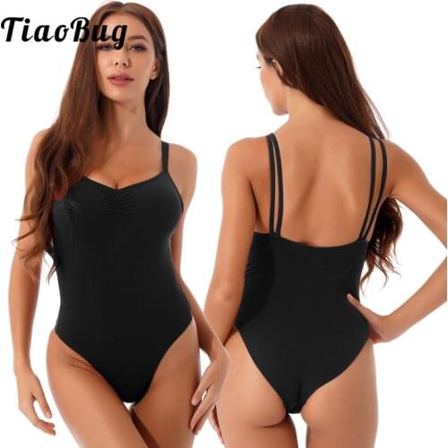 Women Sleeveless Back Hollow Dance Clothing Ballet Gymnastics Leotard Competition Dance Wear Spaghetti Straps Bodysuit