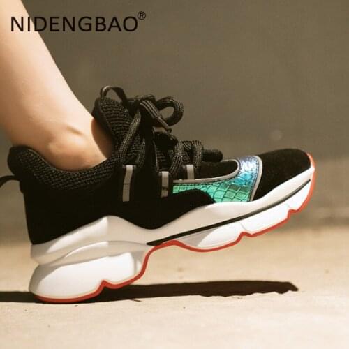 2019 Big Size Mesh Running Sneakers Women Chunky Dad Shoe Female Laces Platform Shoes Outdoor Sport Sneakers Chaussures