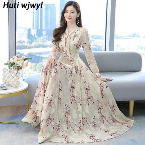 2021 new Floral Chiffon Boho Beach Maxi Dress Spring Autumn 4XL Plus Size Vintage Midi Dress Women Bodycon Party White Vestidos