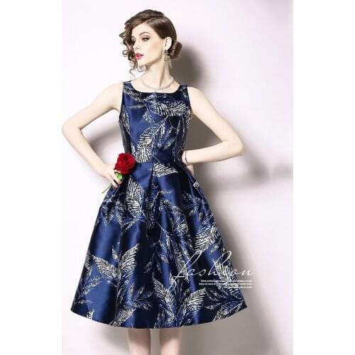 Summer Vintage Dress Old Style Print Ball Grown Midi Dress Women HIgh Quality European Fashion Party Dresses Designer Runway