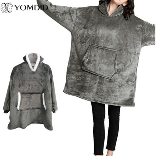 YOMDID Winter Soft Blanket With Sleeves Wearable Flannel Blanket Pink Grey Wine Blue Home/Outdoor Warm Hooded Blankets Portable