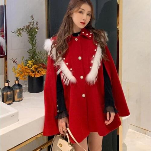 Winter Woolen Jacket Women Coats New 2021 Winter Woolen Coat Women Clothes Short Slim Thick Warm Beaded Jackets Female Pakra Red