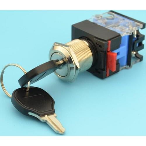 1PC super quality 10A key switch with metal head 22mm 2 positon latching switch