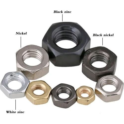 100Pcs M2 M2.5 M3 M3.5 M4 M5 Carbon Steel Hex Nut Black/White Zinc Hex Nut Nickel plated Black Nickel Hexagon Nuts