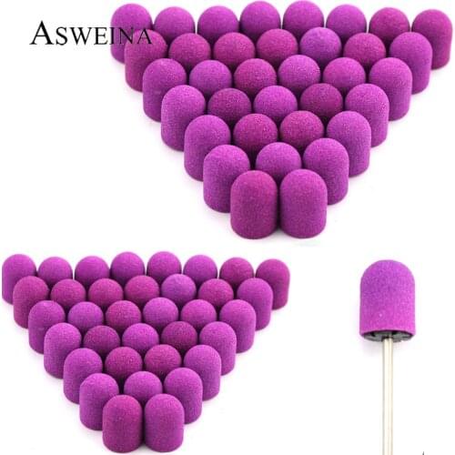 20pcs 10*15/13*19 Purple Nail Sanding Caps With Rubber Pedicure Milling Cutter Electric Drills Bits Cuticle Tools Accessories