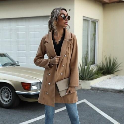 2020 Winter Autumn Women Jacket Trench Coat Double Breasted Wool Long Sleeve Streetwear Female Clothes Outwear Office Plus Size