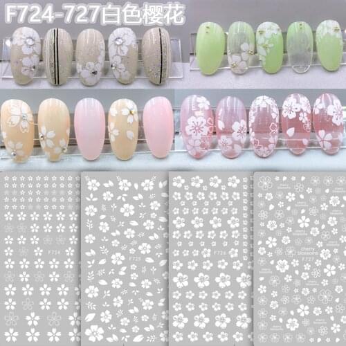 Cherry Blossoms White 3D Nail Sticker Sakura Leaves Adhesive Slider Bronzing Gold Flower For Manicuring Nails Art Tip