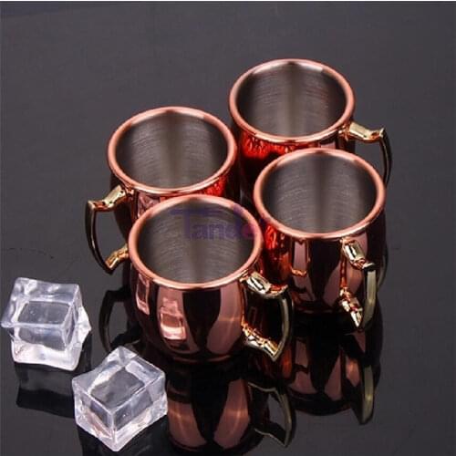 4pcs Mini 60ml Moscow Mule Mugs Caneca de cobre Cup Pure Copper Cups Cobre Espresso Plated Drinkware Handgrip Beer Milk Tea Mugs