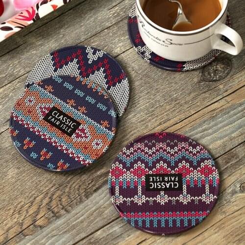 8.2CM tinplate cork coffee creative coaster cup mat pad 3 pieces set with gift packaging