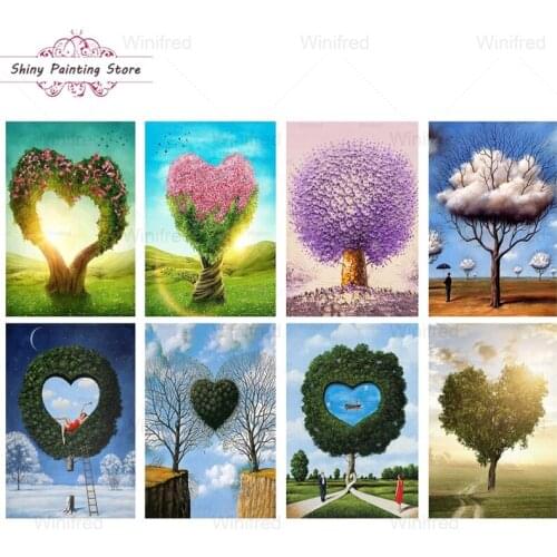 Diamond Painting Heart Shape Tree artistic Landscape Diamond Embroidery Full Square Round Diamond Picture Handicraft Wall Decor