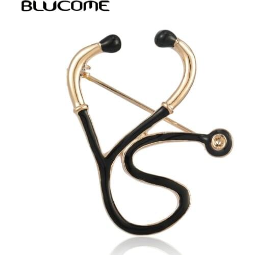 Blucome Doctor Nurse Stethoscope Tools Brooch Corsage Gold Color Enamel Crystal Medcial Style Brooches For Women Men Fine Gifts
