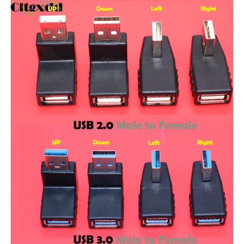 Cltgxdd 1PCS 90 degree Left Right Up Down Angle USB 2.0 USB 3.0 Male to Female Adapter Extension Connector for Computer Notebook