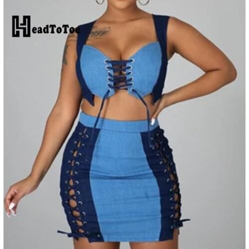 Colorblock Print Lace Up Hallow Out Sexy Streetwear Two Piece Set Women Thick Strap V Neck A-line Navel 2 Piece Set Women