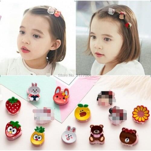 DHL 1000pcs Cute Cartoon Bear Rabbit Cat Strawberry Hairpins Girls Hair Clips Kids Headwear Hair Accessories