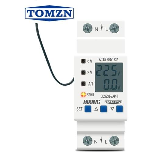 63A Din Rail Adjustable Over Under Voltage Protective Device Current Temperature Limit Protection Voltmeter Ammeter Kwh TOMZN