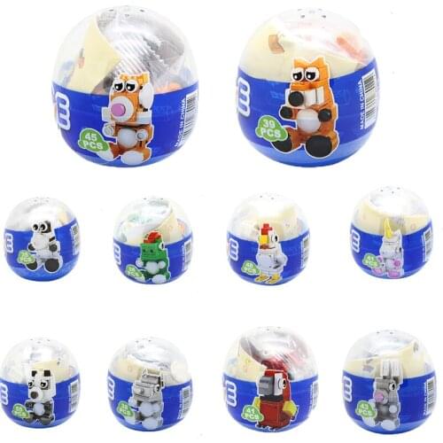 Animal Figures Building Blocks Creative Mini Cow Tiger Panda Lion Rhinocero Giraffe Zoo Toys Animals In Eggshell Gift For Kids