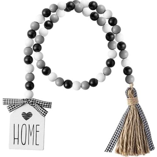 2pcs Wood Bead Garland With Tassels Room Ornament Wall Hanging Farmhouse Tiered Tray Holiday Decorations Home Decor #5