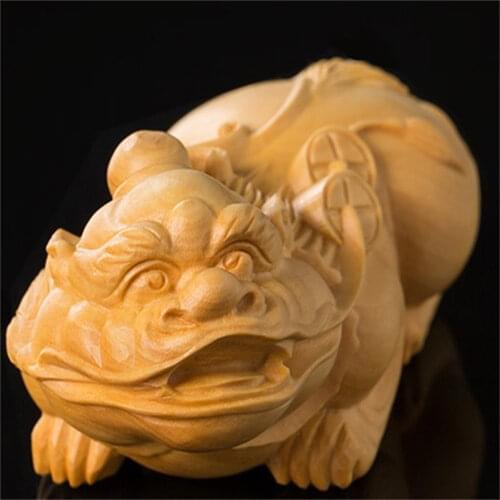 Delicado encantador chino tradicional artesanía Boxwood mítico estatua de Animal salvaje