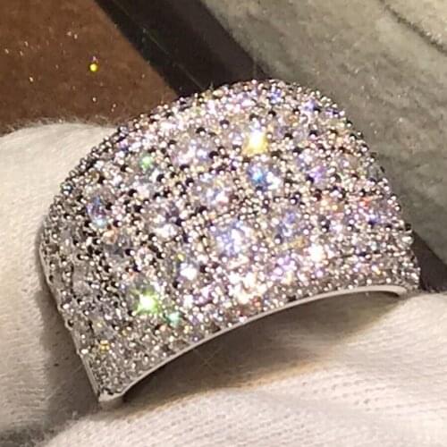 Wide Finger Ring for Women Sparkling Jewelry 925 Sterling Silver Pave Full 5A Zirconia Cute Wedding Engagement Band Ring Gift