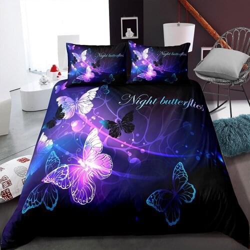 Fanaijia King Size Bedding Sets Luxury Illusion Butterfly Duvet Cover Set with Pillowcase Home Textile Queen Bed Set