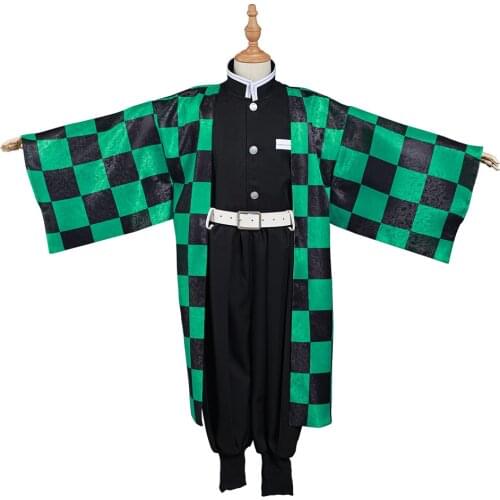 Anime Demon Slayer: Kimetsu no Yaiba Kamado Tanjirou Cosplay Costume Kids Kimono Suit Halloween Carnival Outfit